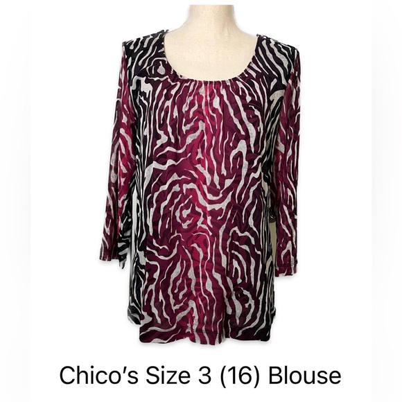 Chico’s size 3 Blouse Women’s Plus Size 16 Ombré Black and Pink Animal Print - Picture 1 of 7